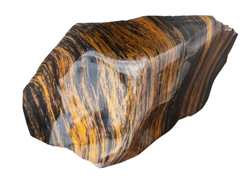 specimen of mineral from geological collection - polished brown persian obsidian (volcanic glass) rock isolated on white background from Armenia