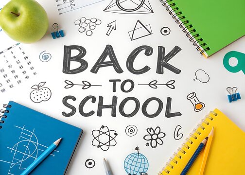 Back to school concept with notebooks and apple education stationery notebook learning