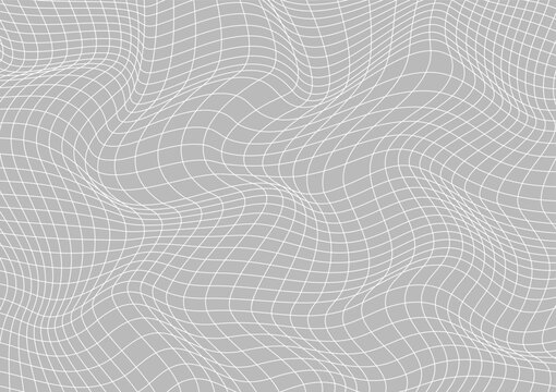 Abstract white warped grid mesh on gray background
