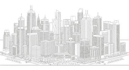 Fototapeta premium Urban Skyline Sketch of Modern Cityscape with Skyscrapers and Buildings