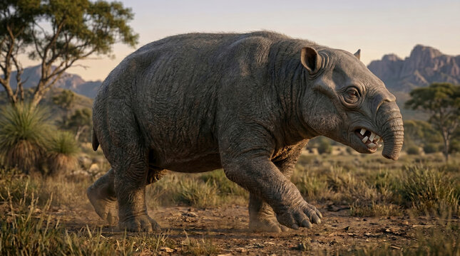 Barytherium (Barytherium grave) was a large, early elephant relative with 4 tusks from the Late Eocene