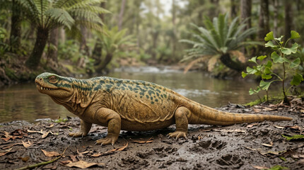 Fototapeta premium Casea (Casea broilii) was a bulky, herbivorous synapsid with a small head from the Early Permian period.