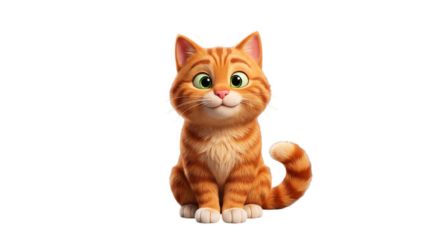 Cute 3d cartoon ginger tabby cat smiling isolated