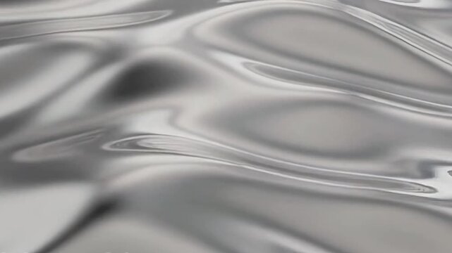 Liquid chrome surface flowing in a seamless loop, creating reflective metallic waves with a futuristic abstract aesthetic, created with Generative AI.