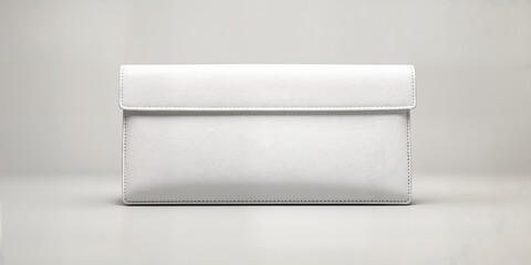 Obraz premium White leather clutch bag, elegant evening purse, luxury fashion accessory, rectangular design