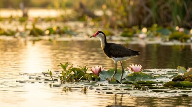 comb-crested jacana bird at kakadu wetlands australia lake close up video