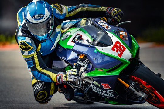 Regular training in Riga, Latvia, Bikernieki on 12-05-2026  Motorcyclist leaning into a turn on racetrack