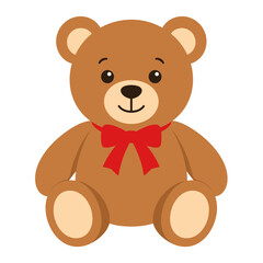 Cute teddy bear smiles warmly. Red ribbon adorns its neck gently. Soft brown fur with beige accents. Perfect for cozy, festive, or child-themed scenes. Ideal for greeting cards, holiday designs
