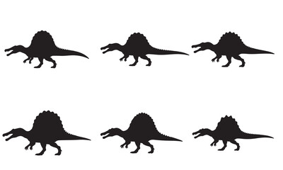 Obraz premium Collection of black silhouettes of Spinosaurus dinosaurs isolated on a white background design.