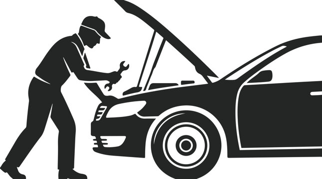 Mechanic repairing a car with an open hood