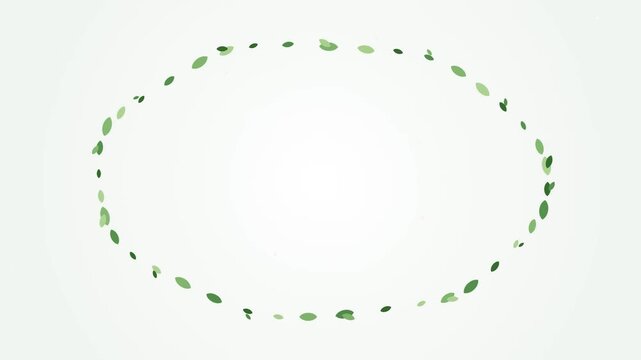 Abstract oval shape formed by small green leaves on a white background.
