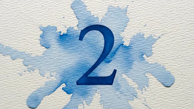 Blue watercolor numbers four three and one on textured paper. Artistic countdown sequence with stain splash effect for calendar event or celebration design concept.