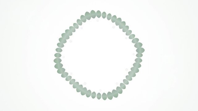 A delicate necklace made of light blue oval beads arranged in a circular pattern on a white background.