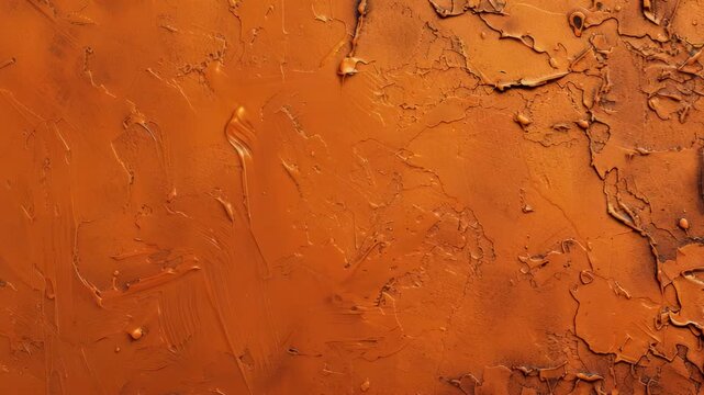 Warm orange textured plaster wall with peeling paint and cracked abstract surface