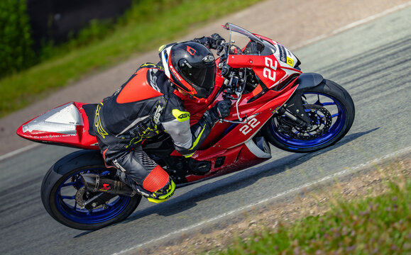 Regular training in Riga, Latvia, Bikernieki on 12-05-2026  Motorcyclist racing on a road