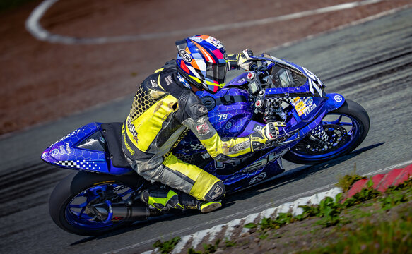Regular training in Riga, Latvia, Bikernieki on 12-05-2026  Motorcyclist racing on a track during a motorcycle race