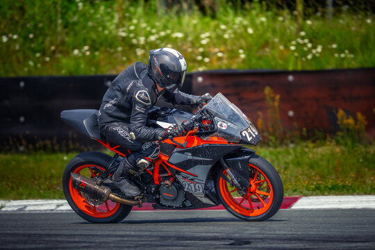 Regular training in Riga, Latvia, Bikernieki on 12-05-2026  Motorcyclist leaning into a turn on track