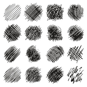 Set of cross hatching pencil shading textures with hatching, crosshatch