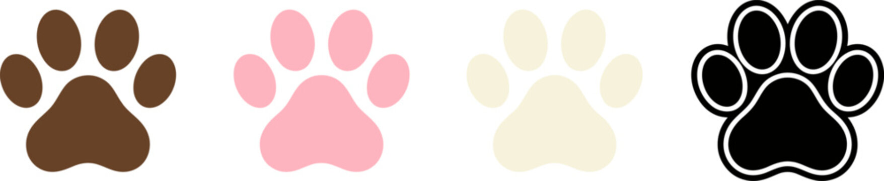 Set of paw prints in different colors isolated