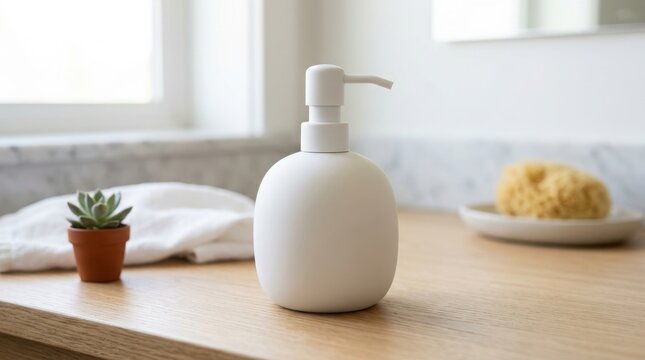 Minimalist soap dispenser on bathroom counter