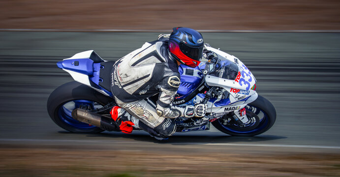 Regular training in Riga, Latvia, Bikernieki on 12-05-2026  Racing Motorcycle Rider on a Track