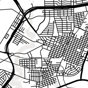Symbol Map of the City Baytown (Texas, USA) showing the city center with a simple road network of black lines
