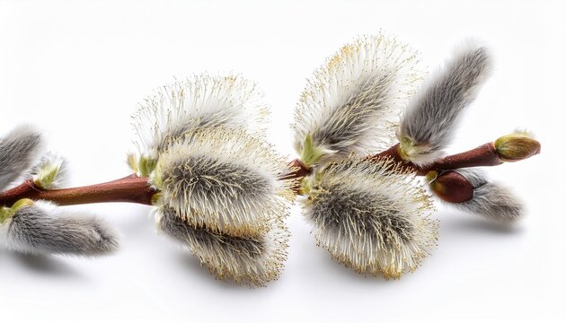 willow branches with fluffy buds isolated on a white background