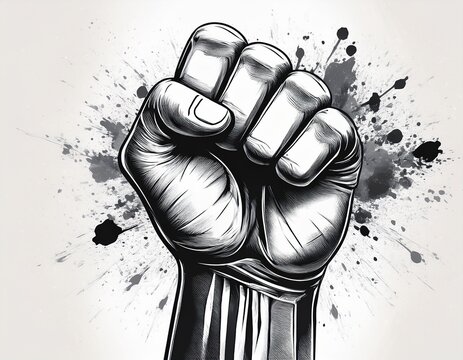 fist raise up black and white watercolor design generative ai