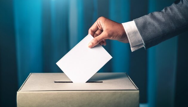 democratic voting concept a hand placing a paper in the ballot box