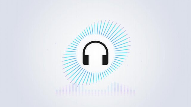 Abstract audio waveform visualization with headphones icon and sound waves.