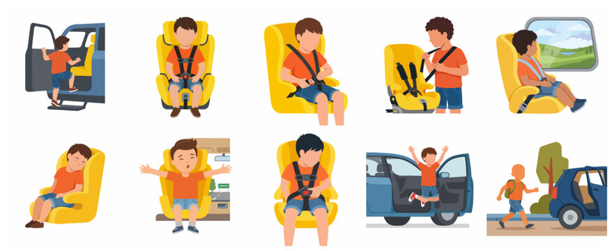 Child Car Seat Safety and Travel Instructions Set for Kids