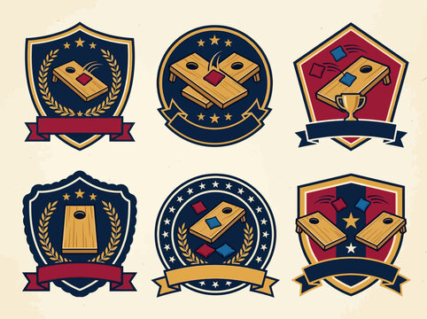 Set of Vintage Cornhole Tournament Logo Badges and Emblems