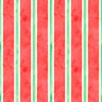 Watermelon Inspired Watercolor Stripe Seamless Pattern