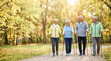 Obraz premium Person practicing Nordic walking outdoors for fitness and health