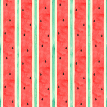 Watermelon Seed Watercolor Stripe Seamless Pattern