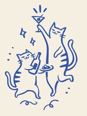 Fototapeta premium Party Cats Naive Abstract Doodle Vector Illustration