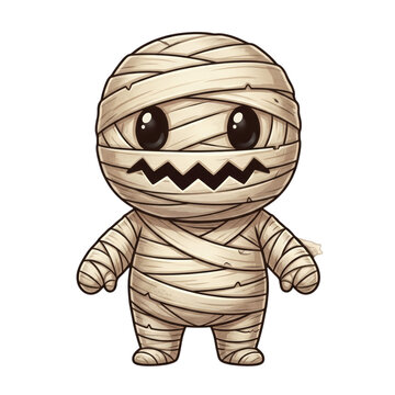 Cute cartoon mummy character with a silly grin standing upright