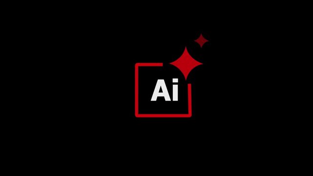 A clean and modern AI design icon featuring a glowing shine effect .Close-up of Hands Typing on a Keyboard with Digital Interface and AI Elements Displayed,