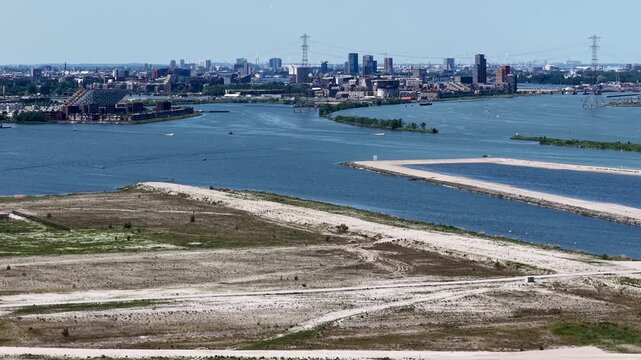 Aerial of the development of Strandeiland at IJburg, Amsterdam the Netherlands