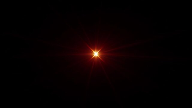 4K loop center rotating glow red rays lights optical lens flares shiny animation art on black abstract background. Lighting lamp rays effect dynamic bright video footage. Gold glow star optical flare 