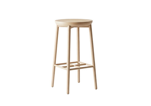 Minimalist wooden stool with round seat and four legs.