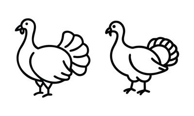 Fototapeta premium Pair of turkeys standing in line art style for thanksgiving holiday theme.