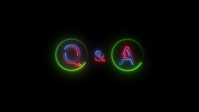 q and a question and answer animated session icon neon 4k screen Animated.neon Q and A question and answer icon animation session on black background. neon Q and A question and answer icon animation .