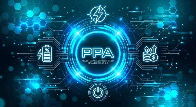  PPA Power Purchase agreement concept, contracts used in the energy industry to facilitate the purchase 