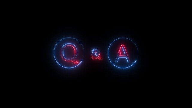 q and a question and answer animated session icon neon 4k screen Animated.neon Q and A question and answer icon animation session on black background. neon Q and A question and answer icon animation .