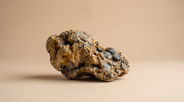 Sculptural ambergris beige background with natural texture and organic form, showcasing unique earthy tones and intricate