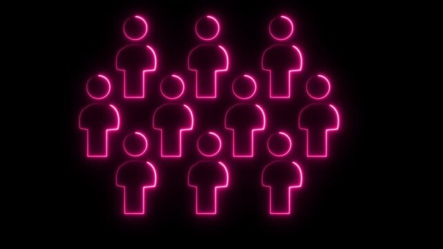 Group neon of five people icon isolated animation .Community icon, Business and team work .People Group Icon. Group of five people icon isolated animation .Community