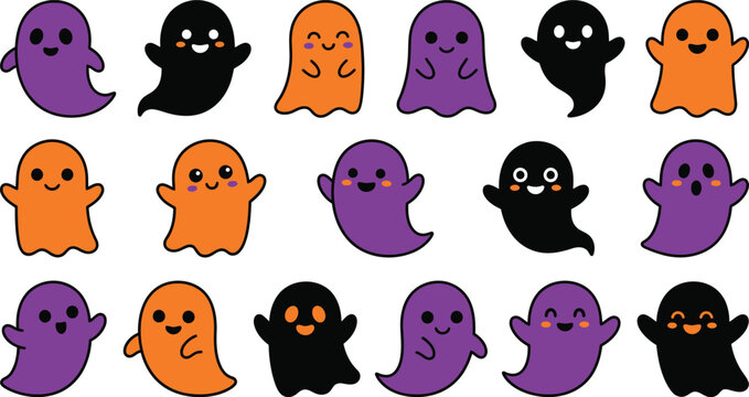 Halloween ghosts in purple black and orange