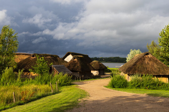  Historic viking longhouses of Hedeby. 