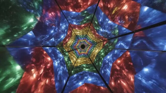 Mesmerizing Kaleidoscope Tunnel: A Hypnotic Journey Through Repeating Geometric Shapes and Vivid Colors, Captivating Visuals